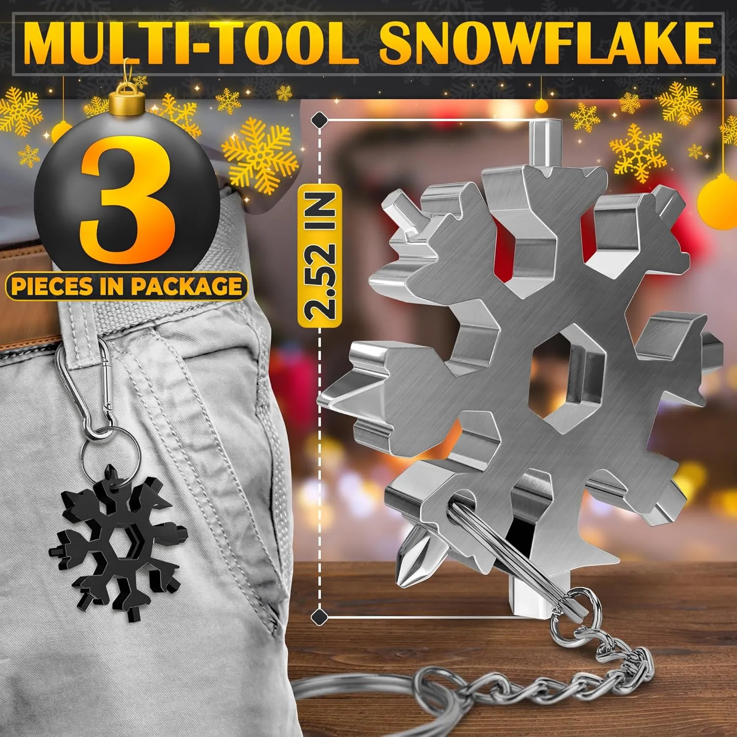 18 in 1 Snowflake Multi Tool Set of 3  Compact and Portable Stainless Steel Snowflake Multitool Keychain Screwdriver | Keychain Bottle Opener for Men | Universal Use for Travel, Home and Work