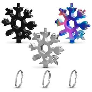 18 in 1 Snowflake Multi Tool Set of 3  Compact and Portable Stainless Steel Snowflake Multitool Keychain Screwdriver | Keychain Bottle Opener for Men | Universal Use for Travel, Home and Work