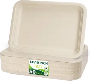 50 Pack Brown 14" Heavy Duty Disposable Rectangle Food Trays, Compostable Extra Large Paper Platter Plates Serving Crawfish, Lobster, Crab for Party, BBQ, Crawfish Boil Accessories