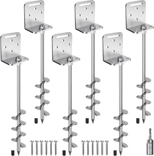 6 Pack 24" Ground Anchors Screw in Shed Earth Anchor Stakes Set with L Bracket Trampoline Anchor 20MM Spiral Swingset Anchors for Swing Set, Fence, Tent, Mobile Home, Canopy, Carport, Playset