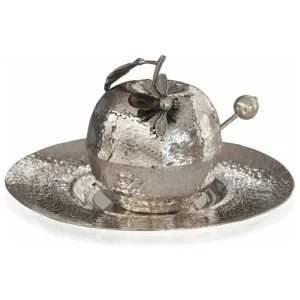 925 Hammered Sterling Silver Apple Shaped Honey Dish Made in Israel by Nadav
