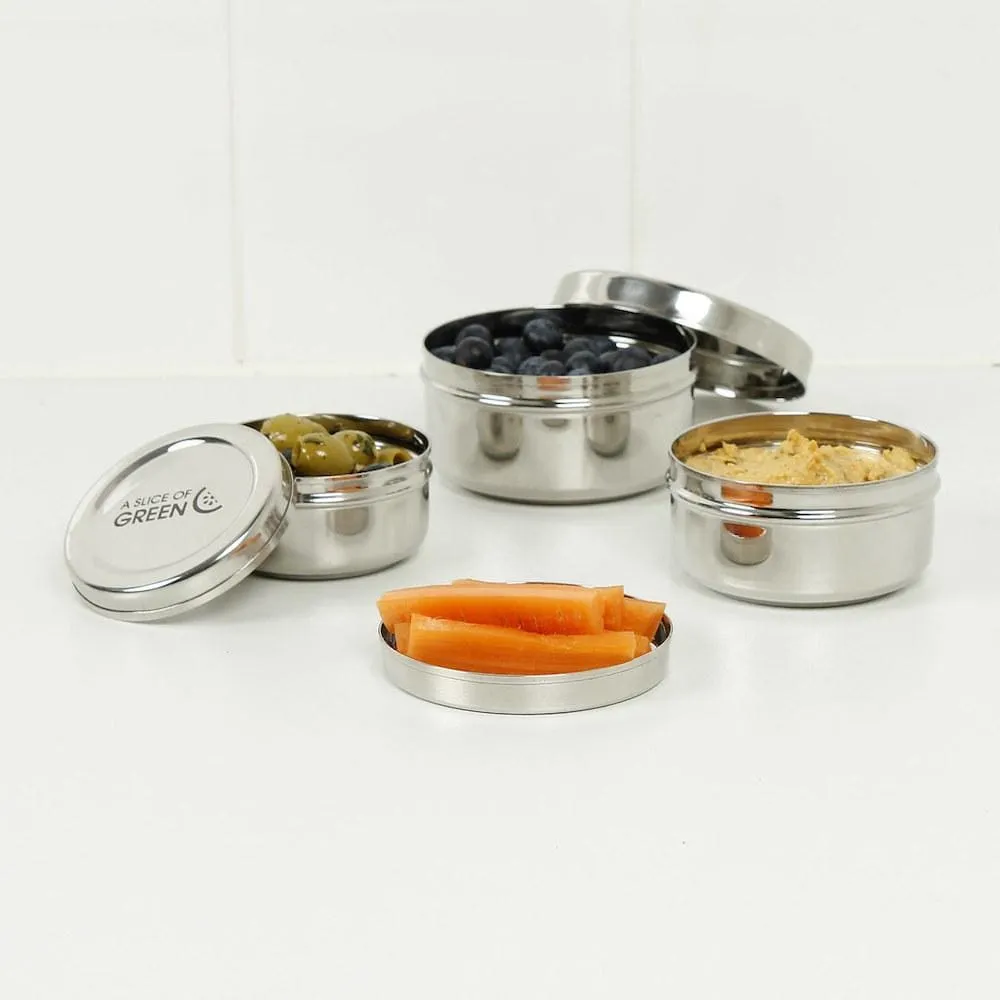 A Slice of Green Stainless Steel Set of 3 Round Food Containers - Kadapa