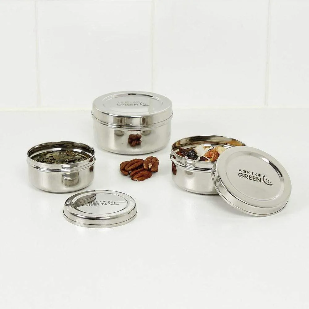 A Slice of Green Stainless Steel Set of 3 Round Food Containers - Kadapa