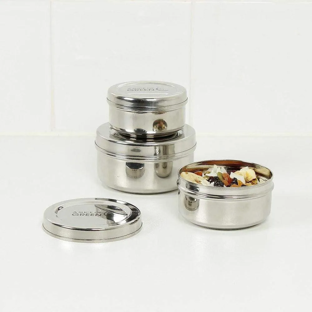 A Slice of Green Stainless Steel Set of 3 Round Food Containers - Kadapa