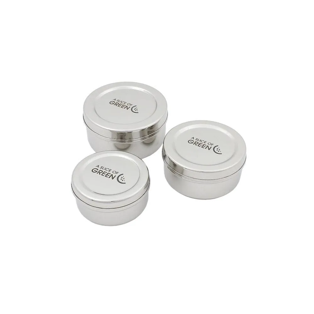 A Slice of Green Stainless Steel Set of 3 Round Food Containers - Kadapa