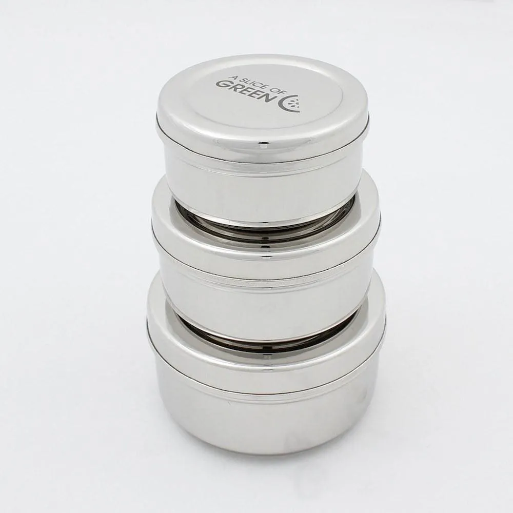 A Slice of Green Stainless Steel Set of 3 Round Food Containers - Kadapa