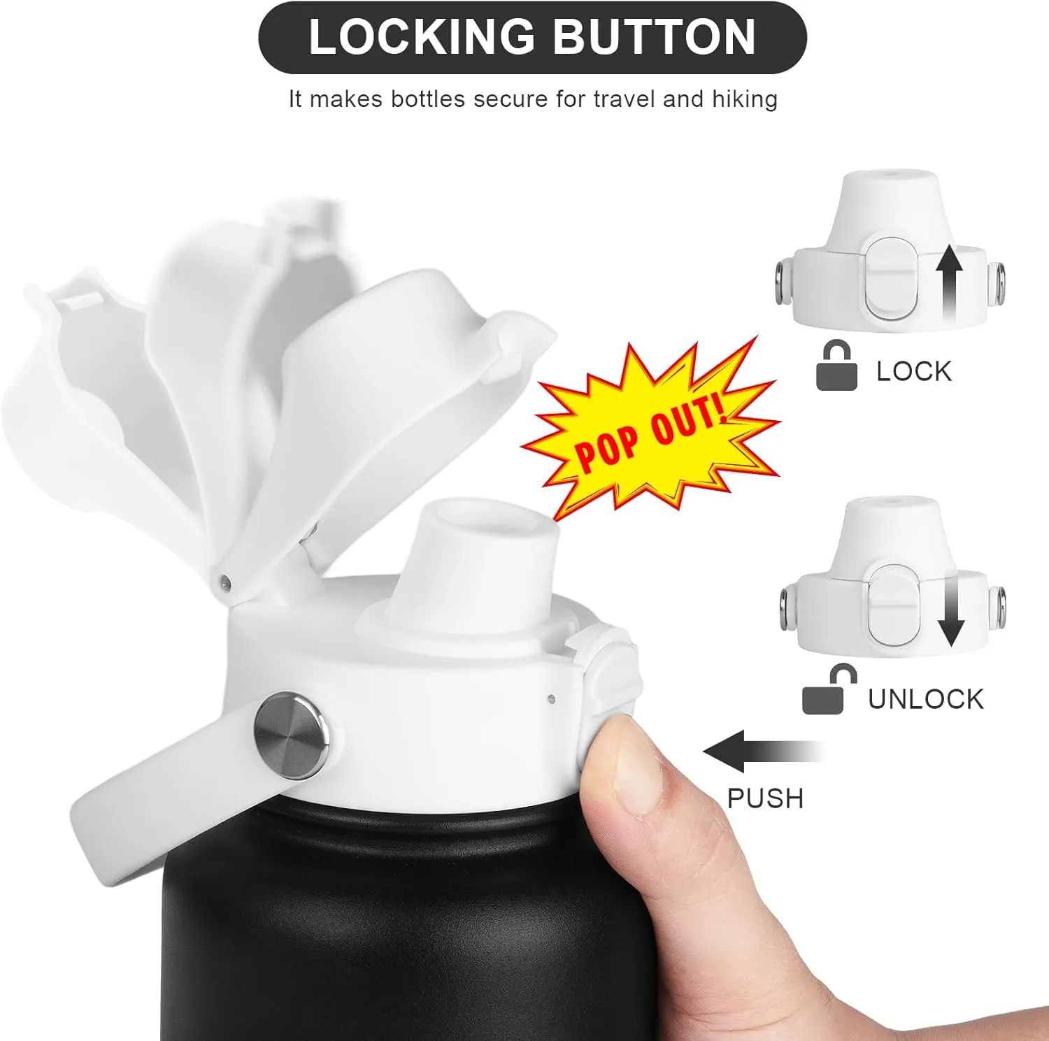 Auto Flip Lid for Hydro Flask Wide Mouth, Great Spout Lid for Simple Modern, Fits for Iron Flask and Other Brands, Replacement Lid with Button Lock