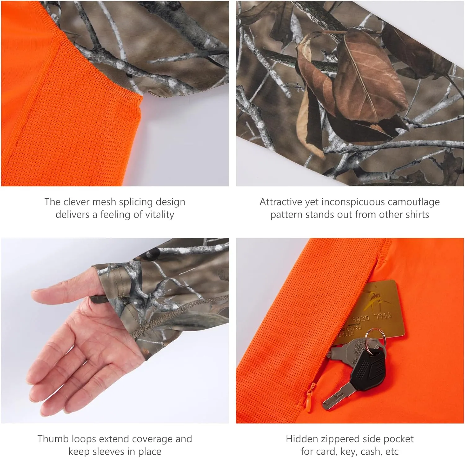 BASSDASH Mens UPF 50 Performance Fishing Shirt Cooling Hoodie Camo Long Sleeve FS17M