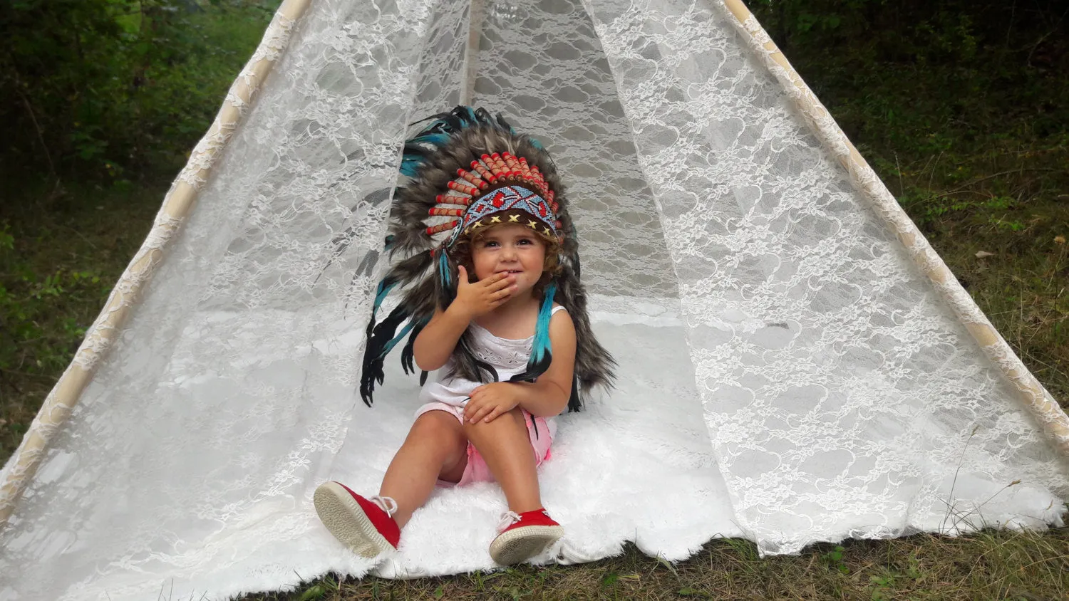 Big Teepee Tent White Lacy . Tipi Tent. POLES NOT INCLUDED.