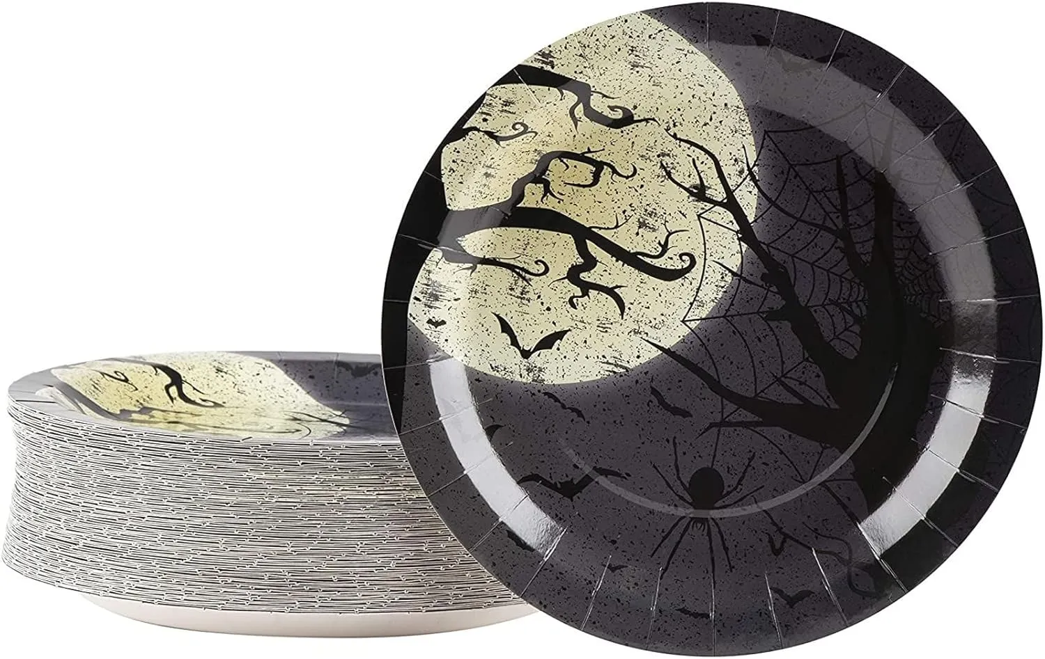 BLUE PANDA Halloween Party Supplies, Paper Plates Full Moon and Bat Design (9 In, 80 Pack)