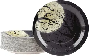 BLUE PANDA Halloween Party Supplies, Paper Plates Full Moon and Bat Design (9 In, 80 Pack)