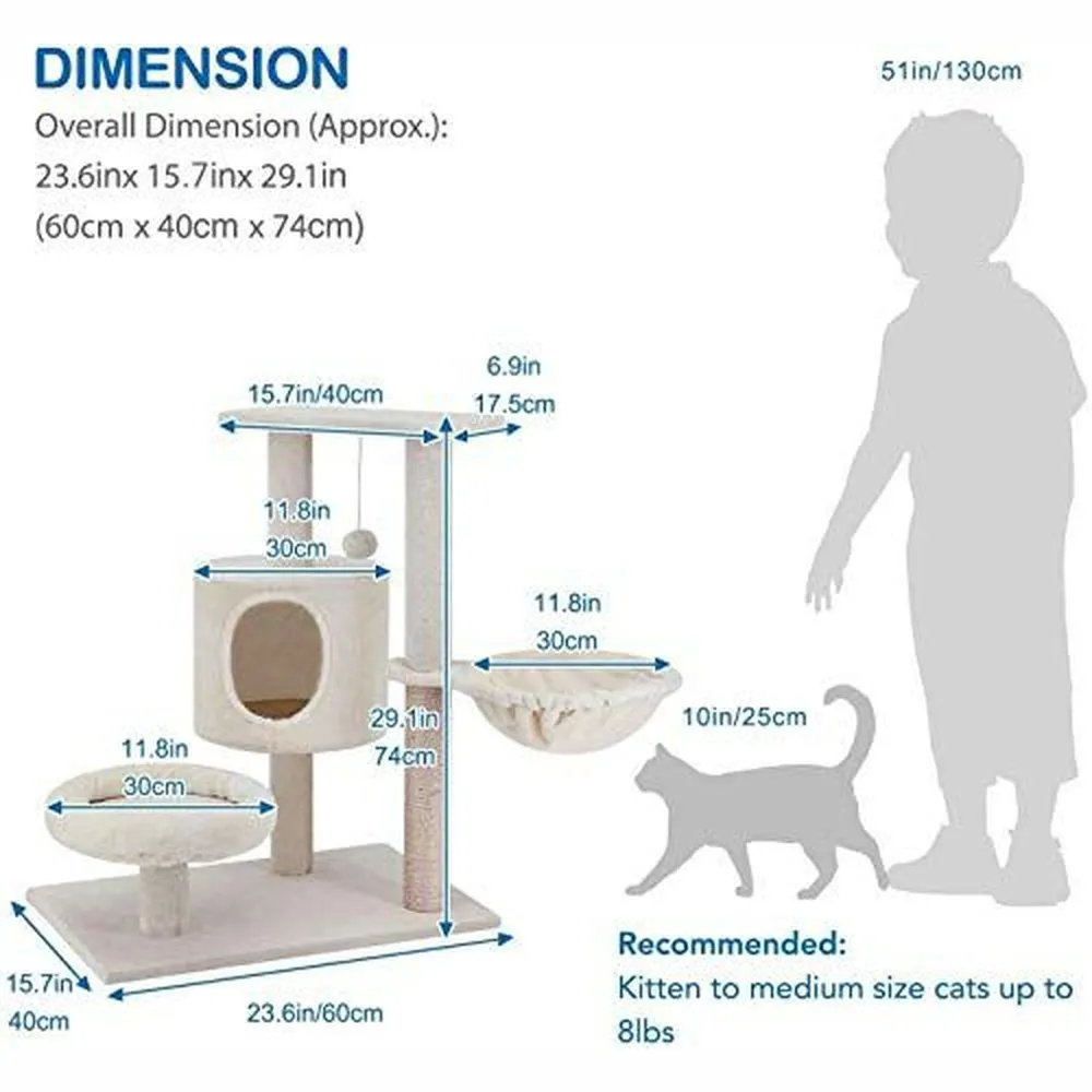 Cat Tree with Platform and Scratching Posts -28inch