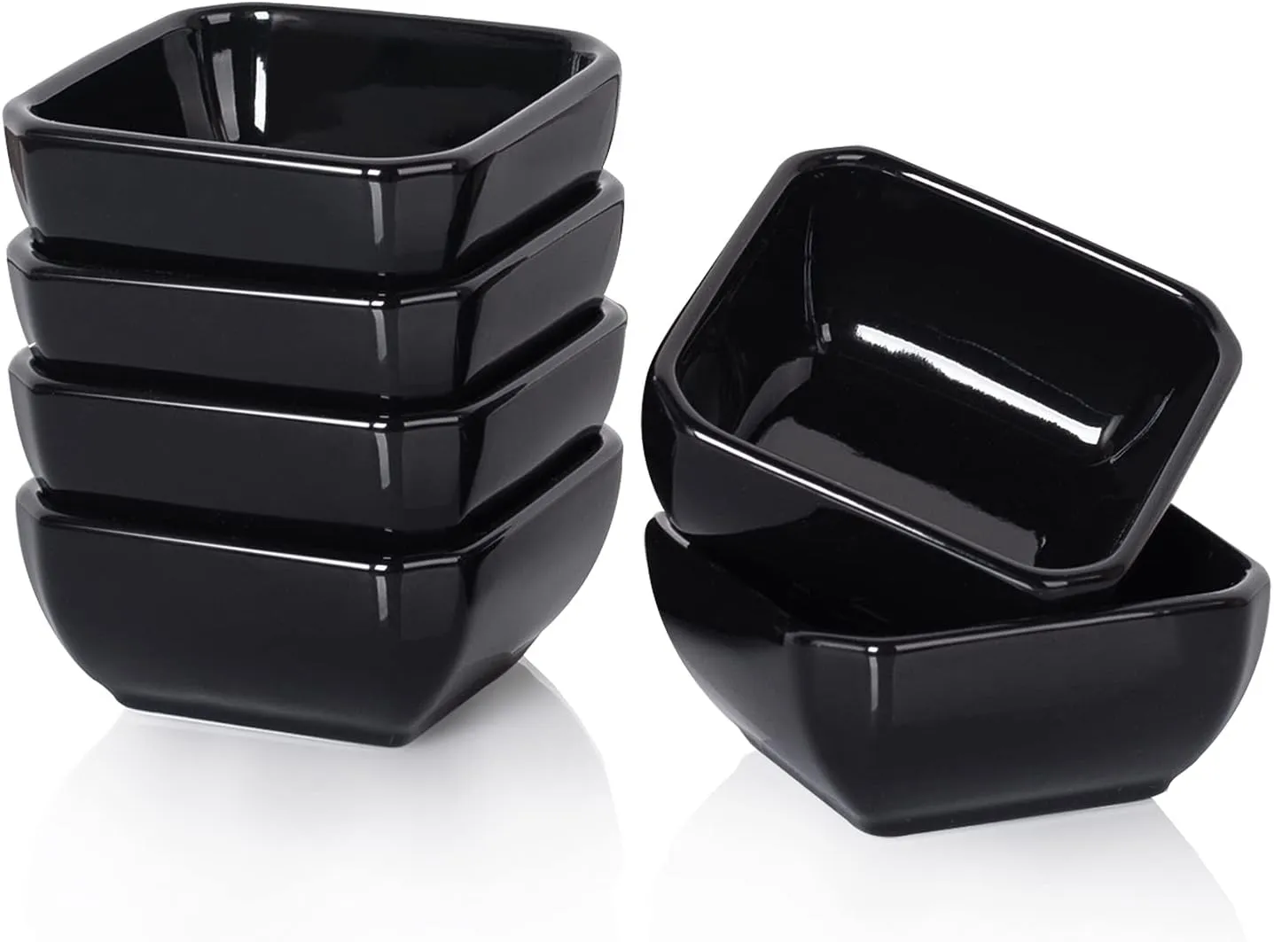 DELLING Ultra-Strong 3 Oz Ceramic Dip Bowls Set, Black Dipping Sauce Bowls/Dishes for Tomato Sauce, Soy, BBQ and other Party Supplies - Set of 6