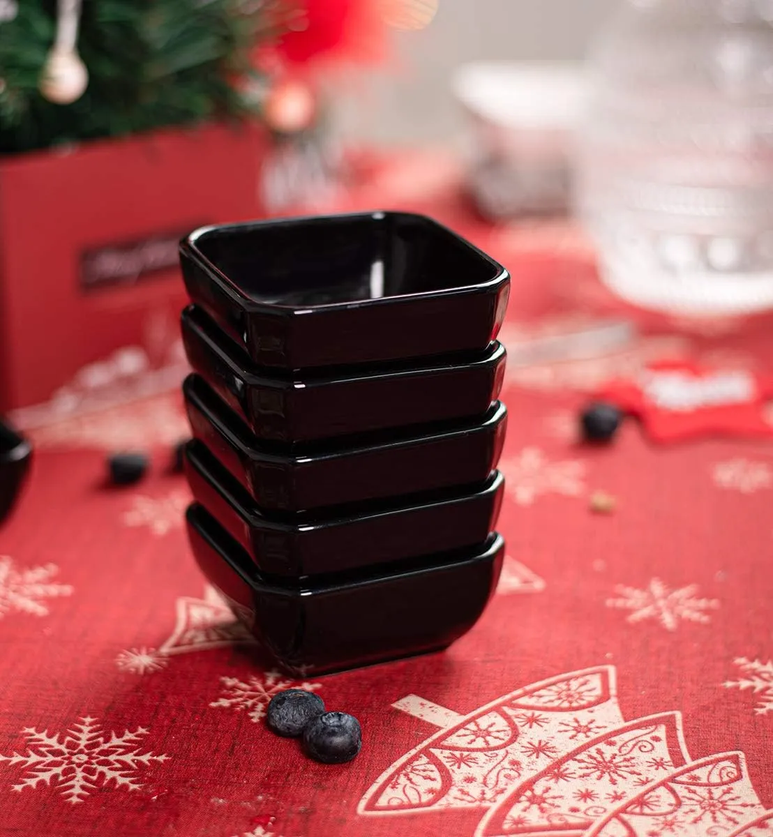 DELLING Ultra-Strong 3 Oz Ceramic Dip Bowls Set, Black Dipping Sauce Bowls/Dishes for Tomato Sauce, Soy, BBQ and other Party Supplies - Set of 6