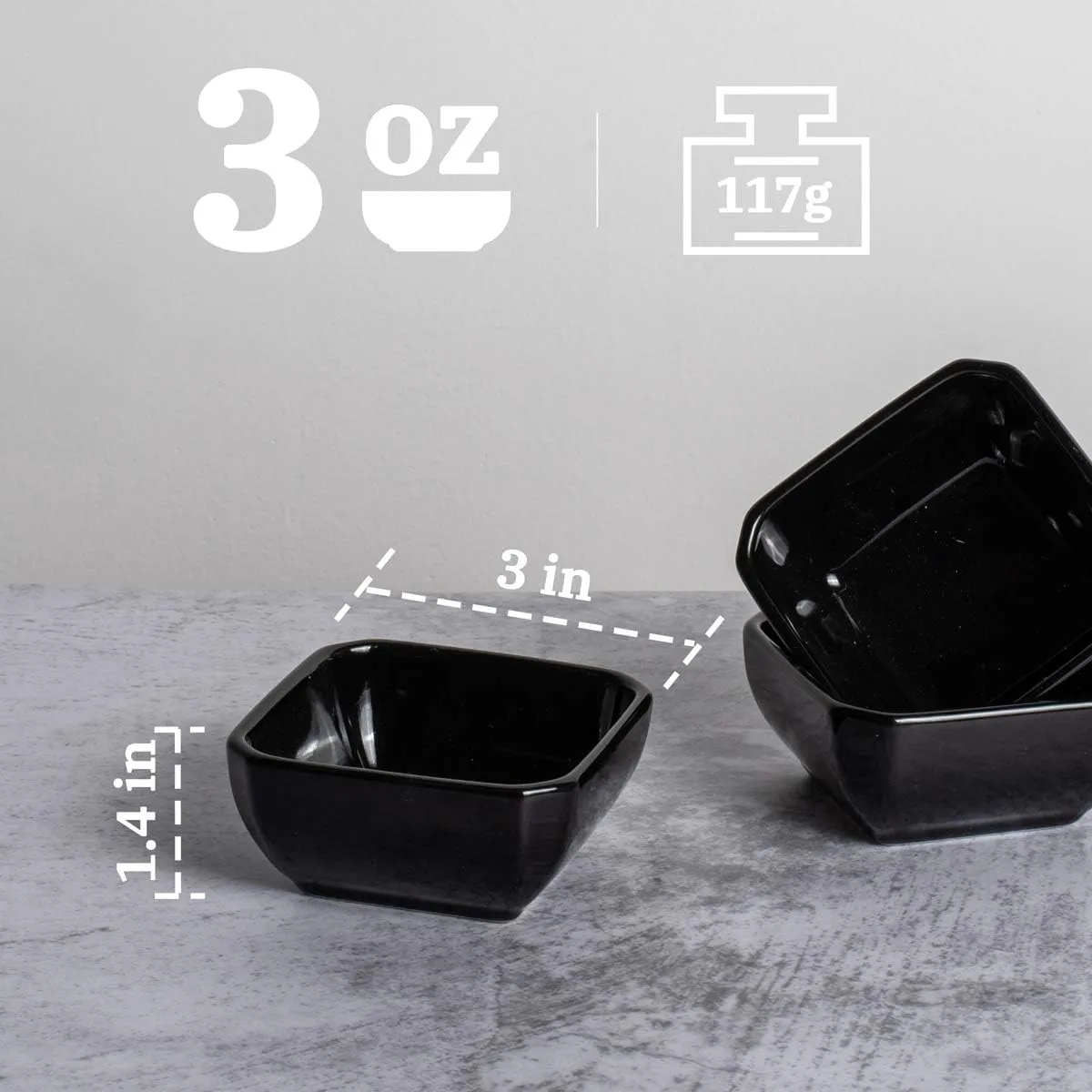 DELLING Ultra-Strong 3 Oz Ceramic Dip Bowls Set, Black Dipping Sauce Bowls/Dishes for Tomato Sauce, Soy, BBQ and other Party Supplies - Set of 6