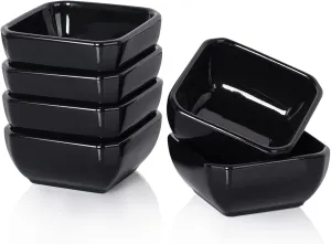 DELLING Ultra-Strong 3 Oz Ceramic Dip Bowls Set, Black Dipping Sauce Bowls/Dishes for Tomato Sauce, Soy, BBQ and other Party Supplies - Set of 6