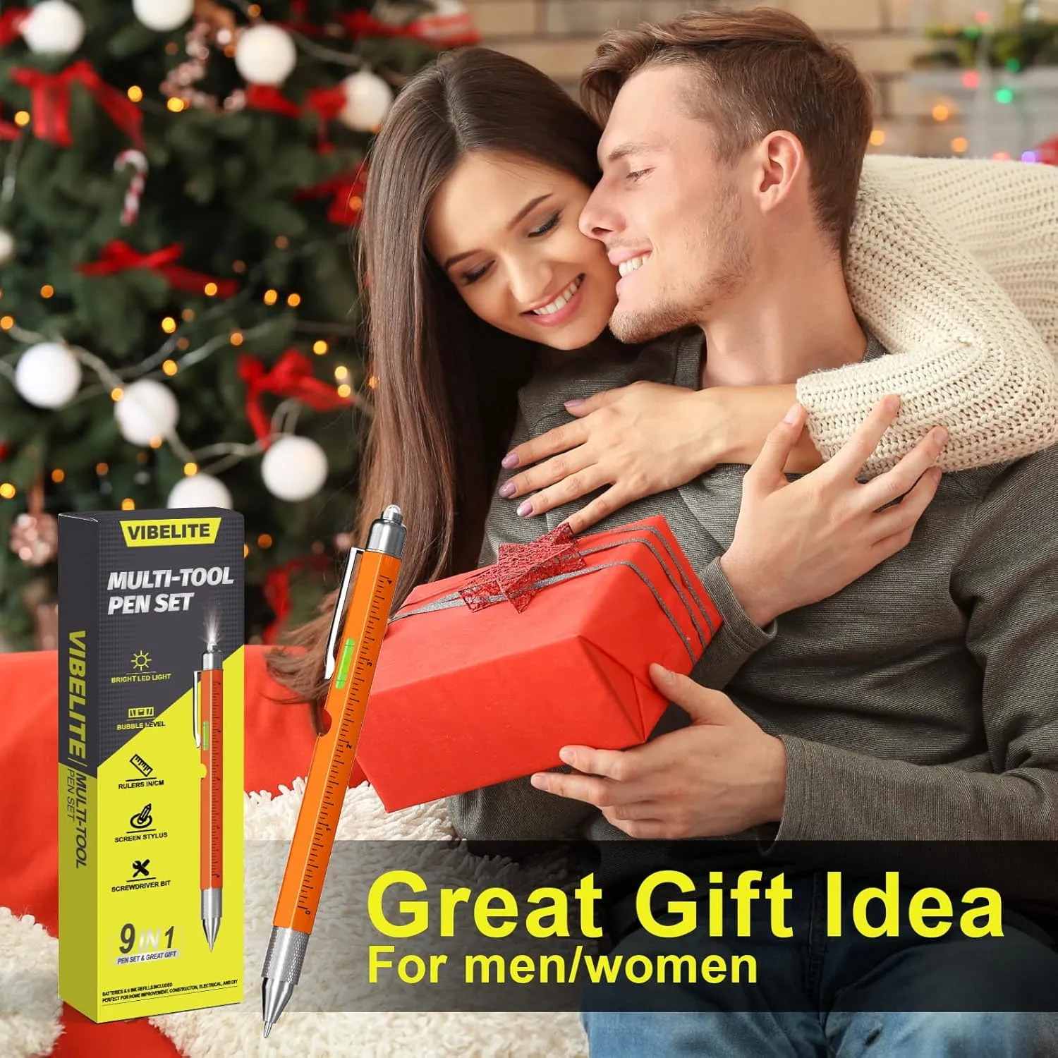 Fathers Day Dad Gifts for Dad Husband, 9 in 1 Multitool Pen Set with LED, Stylus, Level, Screwdriver, Fathers Day Gift from Daughter Wife Son, Gadgets for Men, Father, Orange,1 Pack