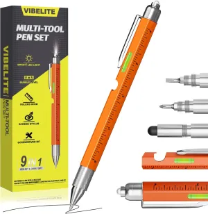 Fathers Day Dad Gifts for Dad Husband, 9 in 1 Multitool Pen Set with LED, Stylus, Level, Screwdriver, Fathers Day Gift from Daughter Wife Son, Gadgets for Men, Father, Orange,1 Pack