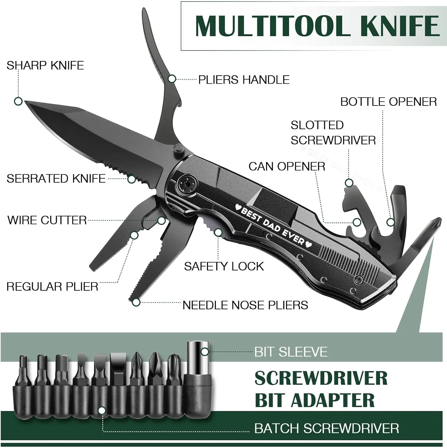 Fathers Day Dad Gifts from Daughter Son Kids Wife,Multitool Pocket Knife "BEST DAD EVER",Birthday Christmas Gifts for Dad,Unique Camping Hunting Cycling Gift Ideas for Dad