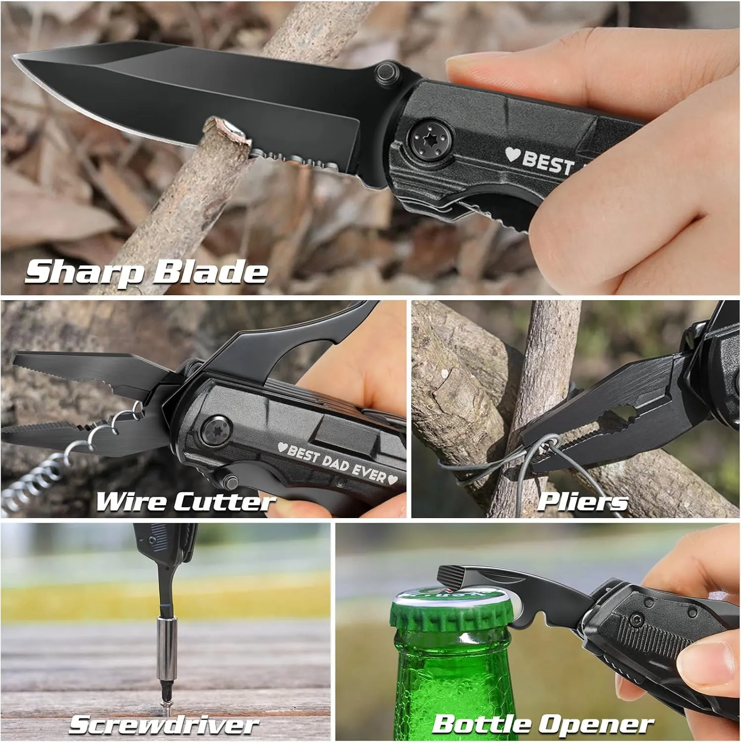 Fathers Day Dad Gifts from Daughter Son Kids Wife,Multitool Pocket Knife "BEST DAD EVER",Birthday Christmas Gifts for Dad,Unique Camping Hunting Cycling Gift Ideas for Dad