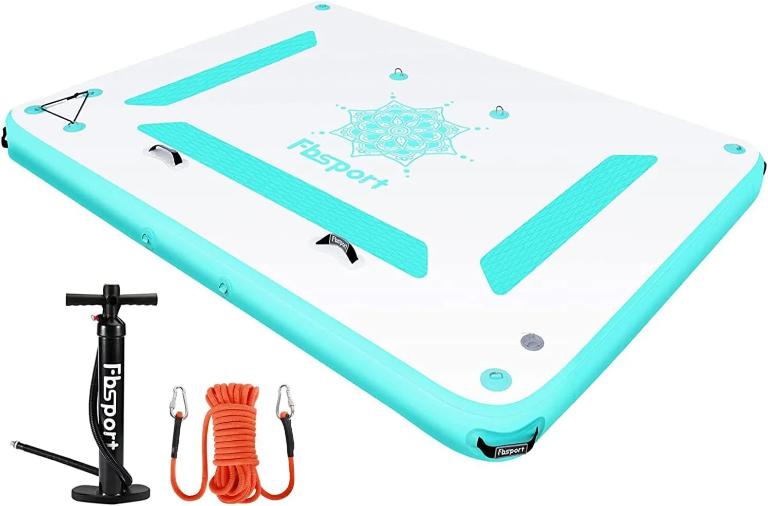FBSPORT Inflatable Floating Dock, 8ft Inflatable Water Platform Swim Dock Mat with None-Slip Surface,6 Inch Thick PVC Construction,Floating Platform for Pool Beach Ocean