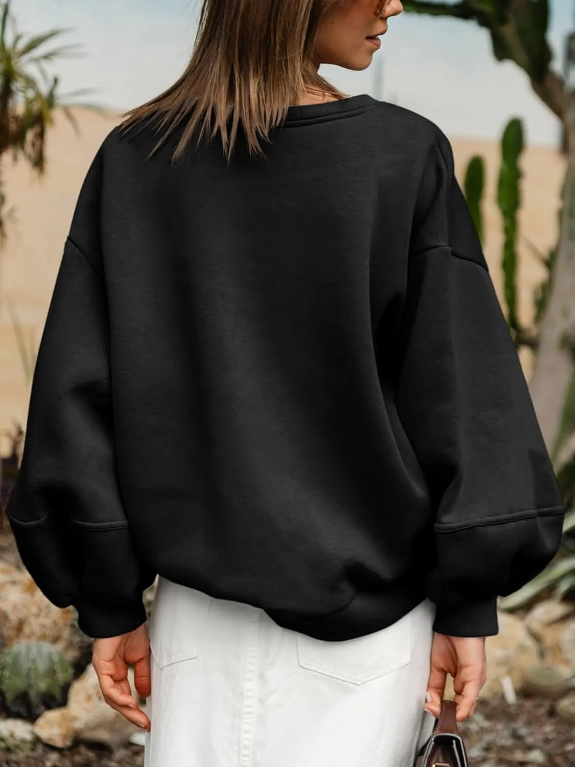 Fisoew Womens Oversized Crewneck Sweatshirt Casual Long Lantern Sleeve Fall Pullover Tops