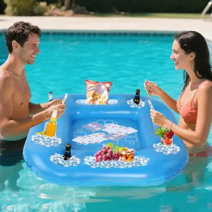 Floating Pool Game Table - Gift for Father's Day, Spacious Inflatable Board Games Table with Waterproof Playing Cards, Fun to Use Food Drink Bar for Adults Summer Pool Accessories