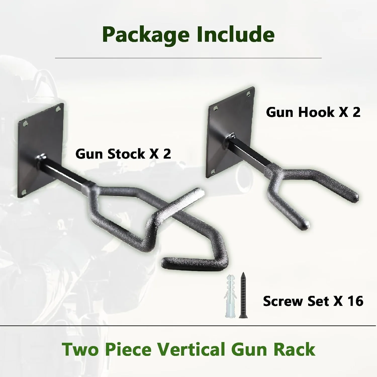 Gun Rack for Wall-Enhanced Gun Storage & Display, Secure Wall Mount Rifle Rack with PVC Rubber Hooks, Heavy Duty Carbon Steel with Spray & Dip Coating Finish (4 Sets)