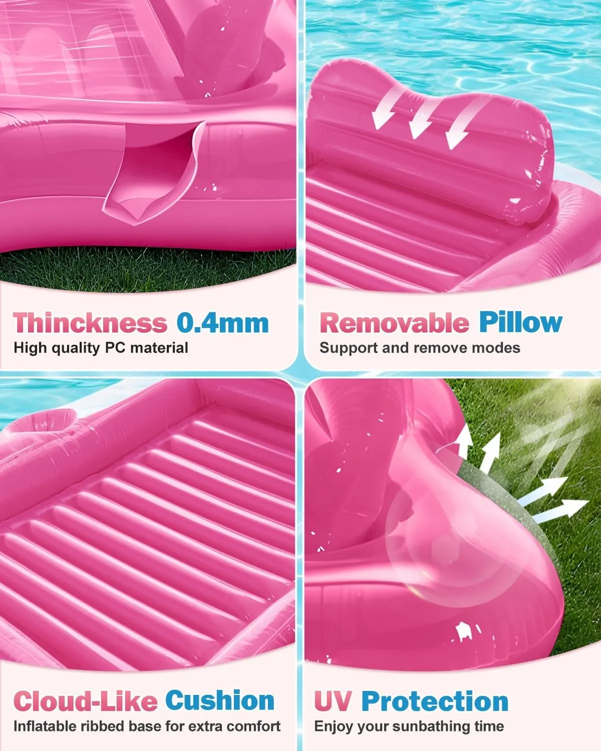 Inflatable Tanning Pool Lounger Float, 72" x 61"Pool Floats Adult with Automatic Spray Cooling, 5 in 1 Suntan Tub Raft Floatie, Sunbathing Bed Lounge for Pool Party Yard Tanning Summer Gift