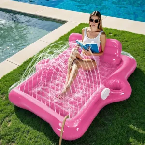 Inflatable Tanning Pool Lounger Float, 72" x 61"Pool Floats Adult with Automatic Spray Cooling, 5 in 1 Suntan Tub Raft Floatie, Sunbathing Bed Lounge for Pool Party Yard Tanning Summer Gift