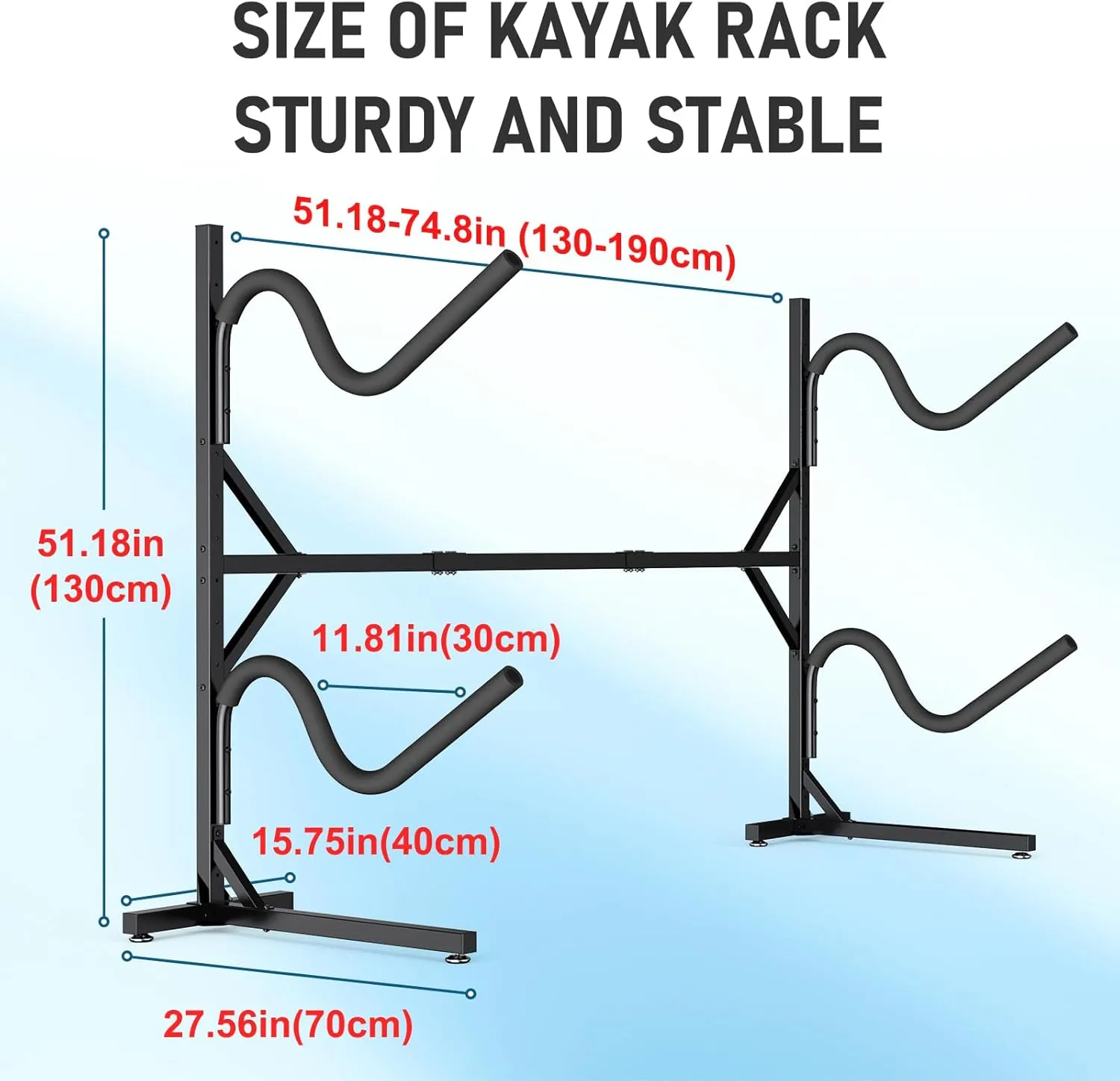 Kayak Storage Rack, Heavy Duty Freestanding Kayak Rack for Garage and Outdoor Storage, Kayak Stand Adjustable for Kayak, Canoe, Surfboard and Paddle Board