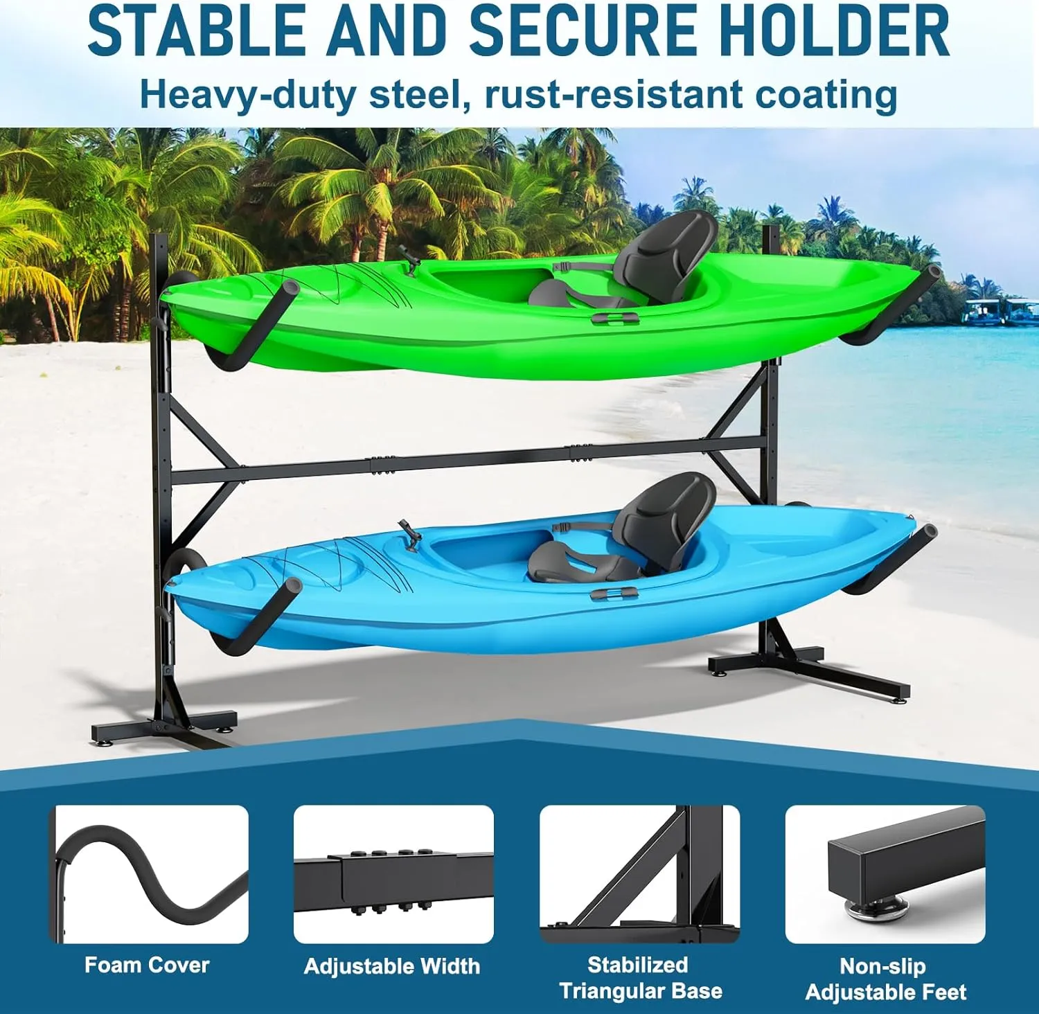 Kayak Storage Rack, Heavy Duty Freestanding Kayak Rack for Garage and Outdoor Storage, Kayak Stand Adjustable for Kayak, Canoe, Surfboard and Paddle Board