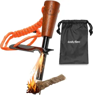 ONLYFIRE OUTDOOR LIVING Fire Starter Survival Tool, Ferro Rod Kit with Tinder Wick, Pouch, Waterproof Flint and Steel Fire Starter for Camping, Hiking and Backpacking Gear