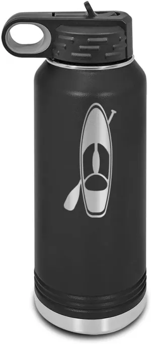 Paddle Board and Paddle Laser Engraved Water Bottle Customizable Polar Camel Stainless Steel with Straw - paddle boarding sticker pabbleboard sup stand up v2 Black 32 oz