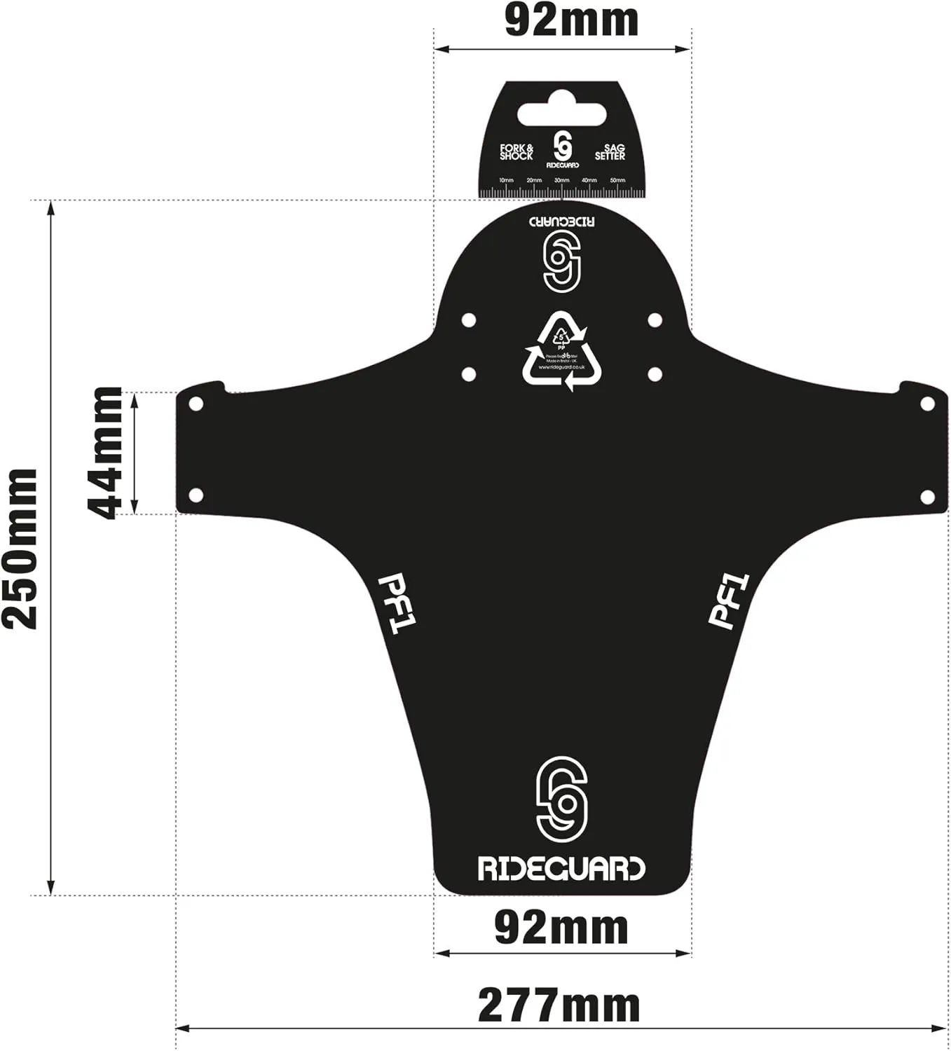 PF1 - Front MTB Mudguard Mountain Bike Fender. Fits 24, 26, 27.5, 29, Plus Size and Fat Bikes. UK Made 100% Recycled Plastic Waste 100% Recyclable.
