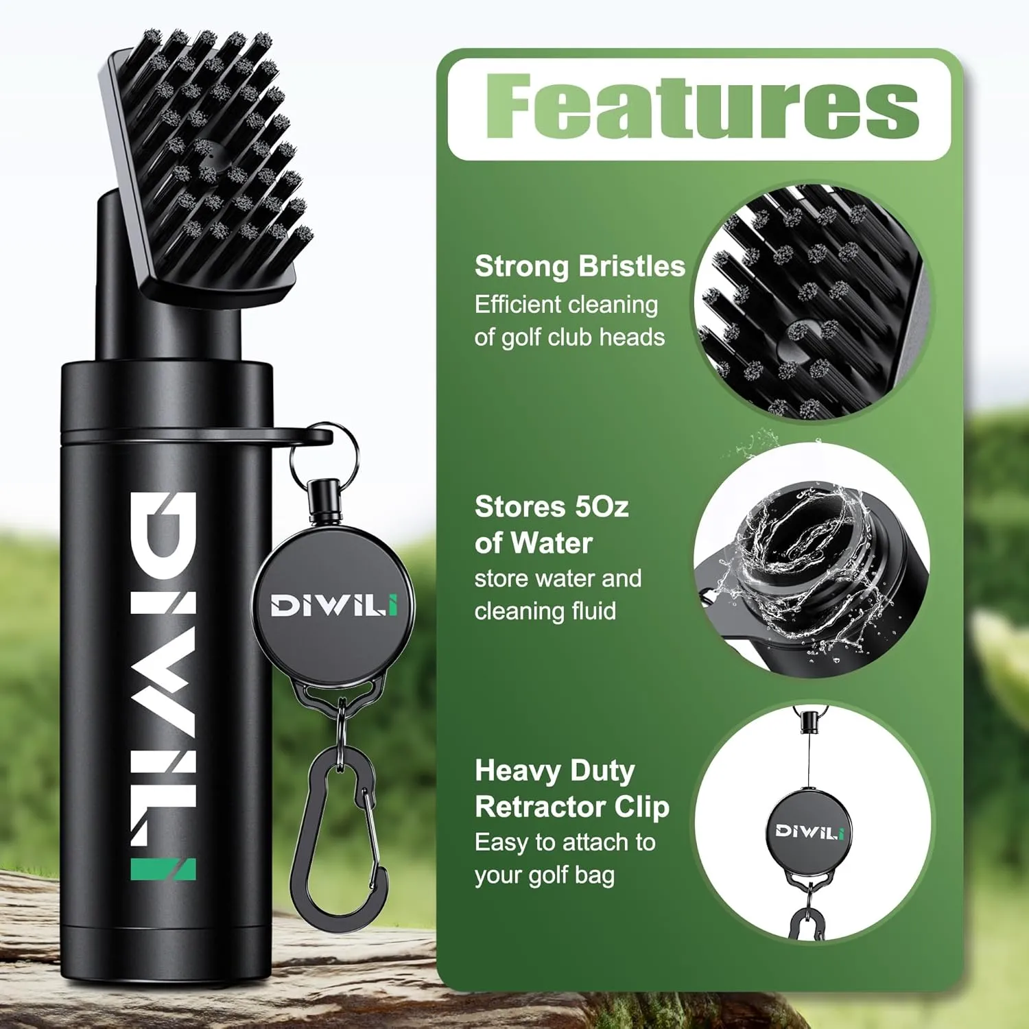 Pro Golf Club Cleaner Brush Set with Retractable Clip and 5 Oz Press Water Bottle, Essential Golf Accessories for Men/Women - Best Golf Gifts - Golf Club Brush with Nylon Bristles
