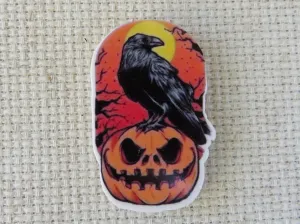 Raven on a Pumpkin Needle Minder, Cover Minder, Magnet
