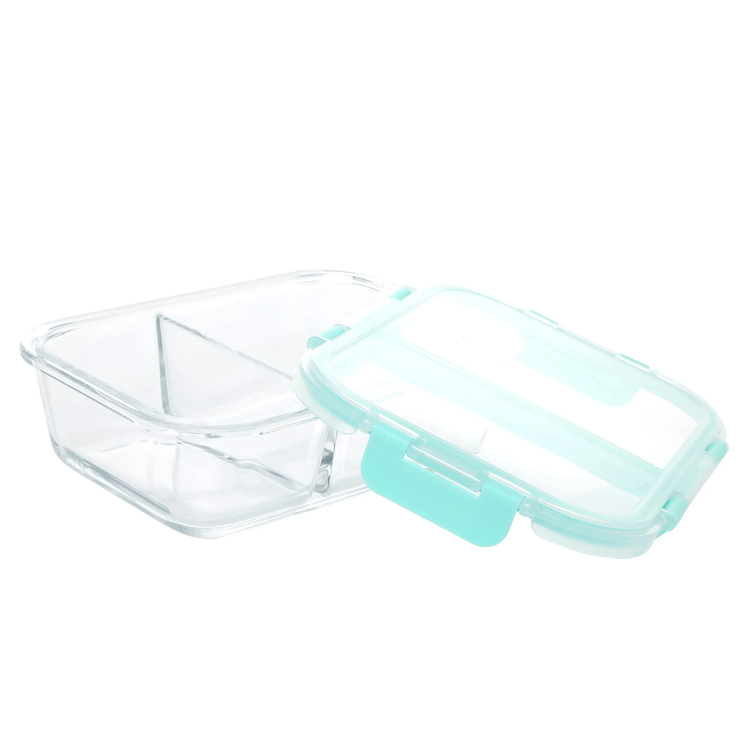 SIMPARTE Slim High Borosilicate Bakeware Safe Glass Small 2 Partition/Compartment Lunch Box, Food Storage Jars and Container, Snack, Lunch Box, Kitchen Storage Organizer 640 ML, Clear