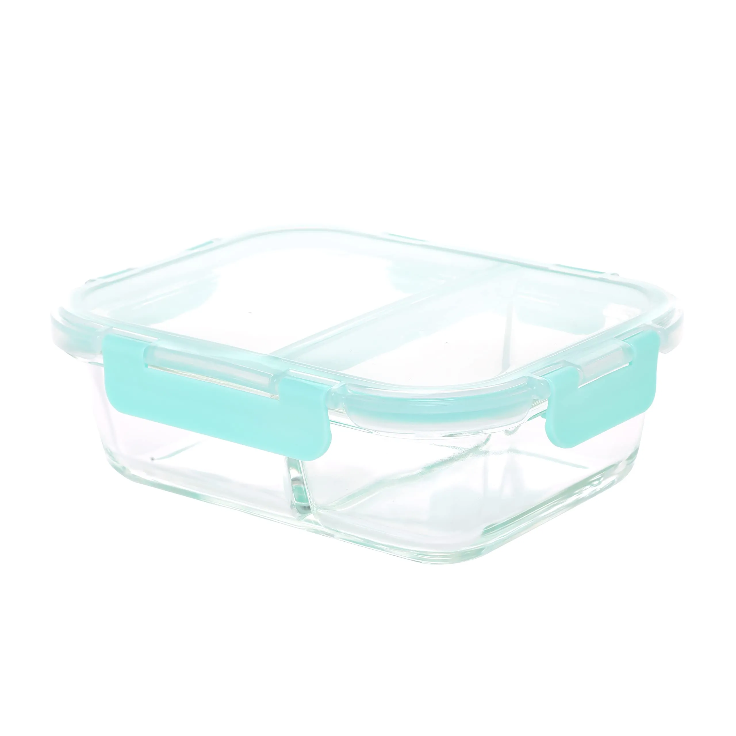 SIMPARTE Slim High Borosilicate Bakeware Safe Glass Small 2 Partition/Compartment Lunch Box, Food Storage Jars and Container, Snack, Lunch Box, Kitchen Storage Organizer 640 ML, Clear