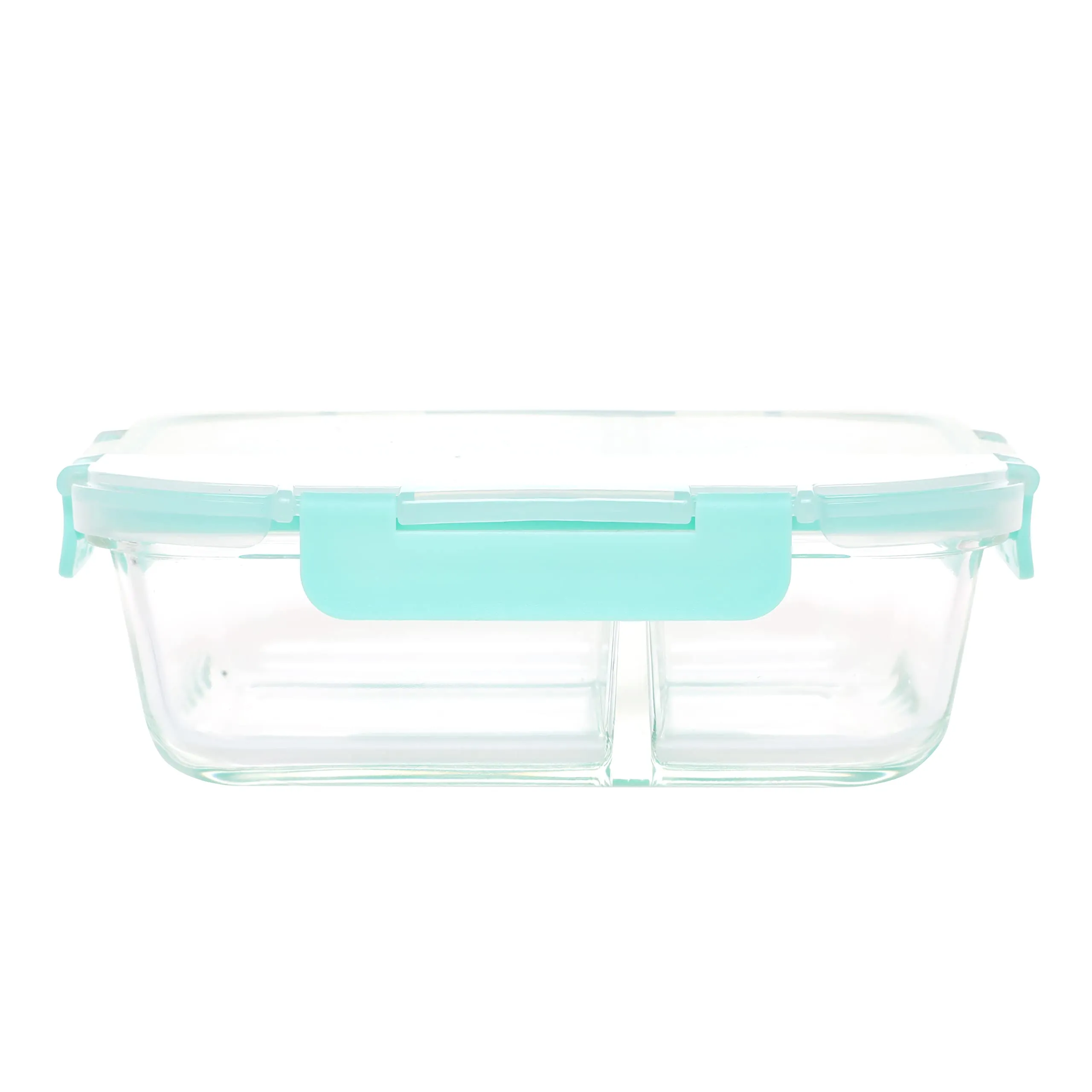 SIMPARTE Slim High Borosilicate Bakeware Safe Glass Small 2 Partition/Compartment Lunch Box, Food Storage Jars and Container, Snack, Lunch Box, Kitchen Storage Organizer 640 ML, Clear
